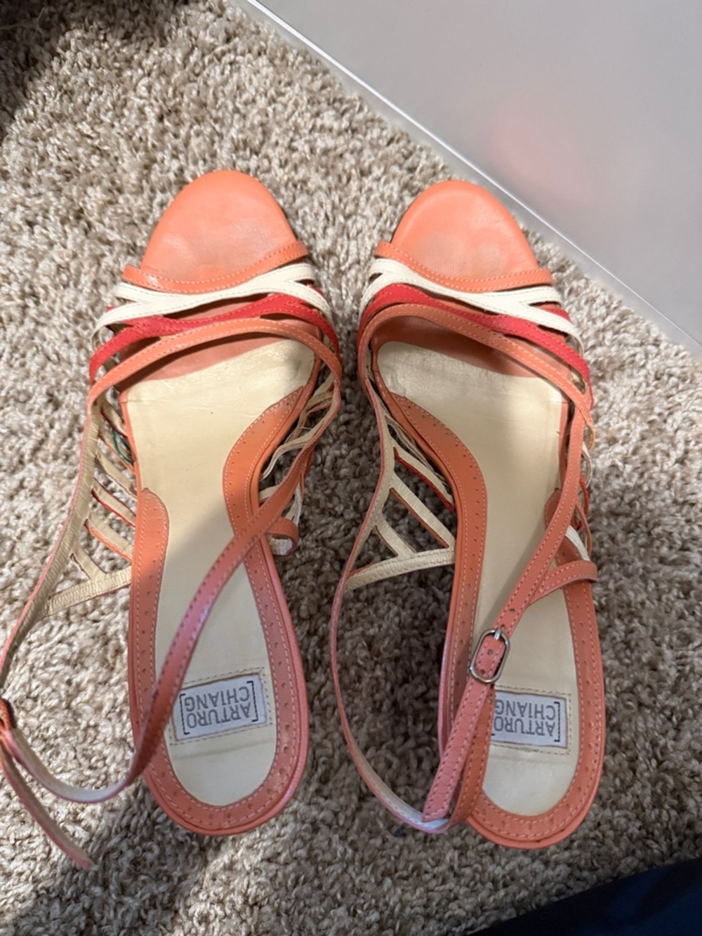 Arturo Chiang Coral and Cream Strappy Slingback Heels